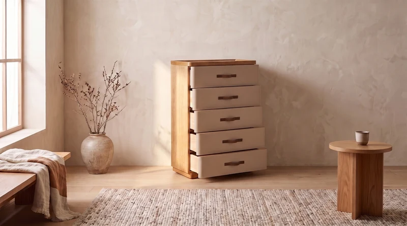 KAWOLA Highboard FLORIANA 5 Schubladen Eiche natur / weiß
