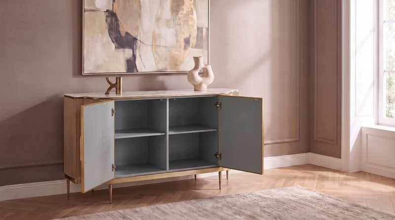 KAWOLA Sideboard LEOLA 2 Türen Shell-Front