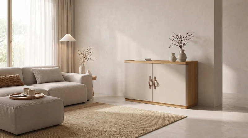 KAWOLA Sideboard FLORIANA 2 Türen Eiche natur / weiß