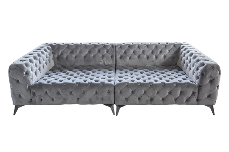 KAWOLA Big Sofa NARLA Chesterfield Sofa Velvet silber