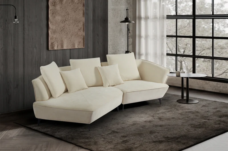 KAWOLA Sofa GARBO Designsofa Stoff cremeweiß links offen