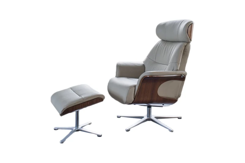B-Ware KAWOLA Sessel TOSAR Relaxsessel drehbar Leder grau mit Hocker