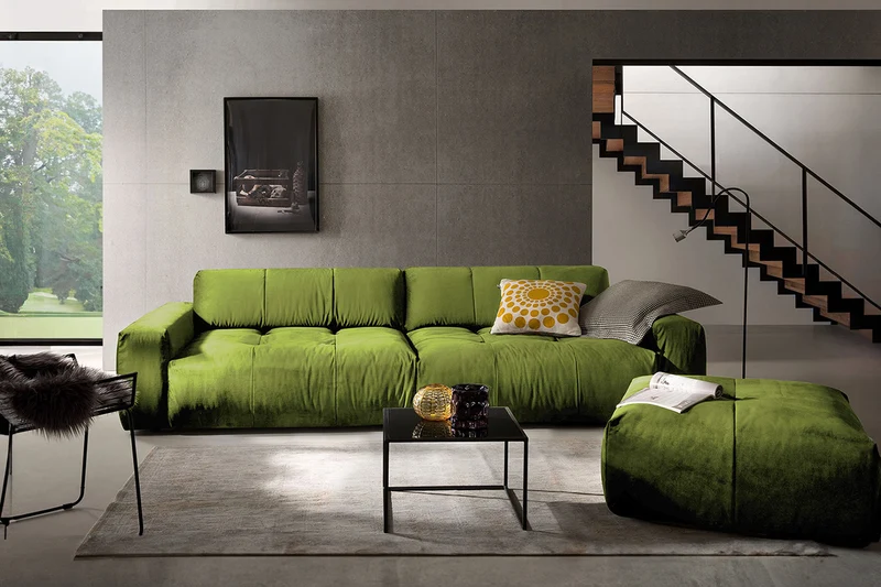 B-Ware KAWOLA Big Sofa PALACE 3-Sitzer mit Sitztiefenverstellung Velvet green