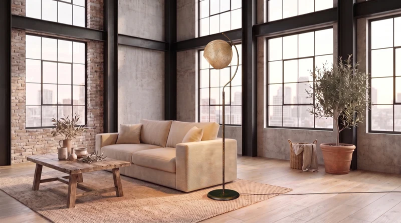 KAWOLA Stehlampe VESUVIA Jute gold schwarz