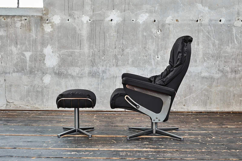 KAWOLA Sessel MODO Relaxsessel drehbar Leder schwarz mit Hocker