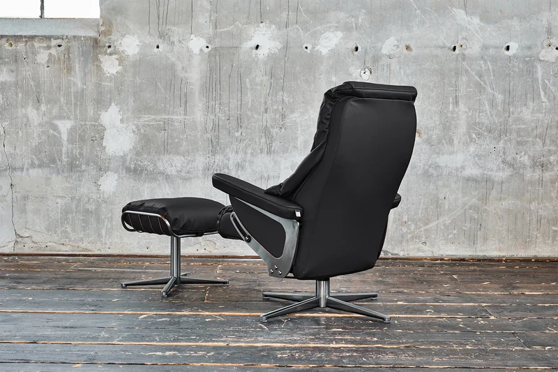 KAWOLA Sessel MODO Relaxsessel drehbar Leder schwarz mit Hocker