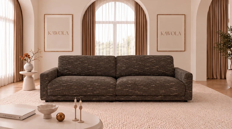 KAWOLA Sofa MARLIN 3-Sitzer Stoff braun
