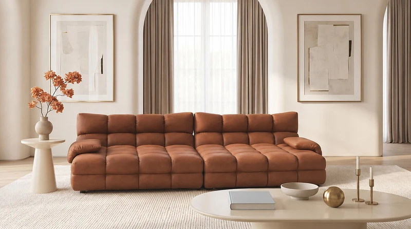 KAWOLA Big Sofa AMIA Lederfaserstoff cognac