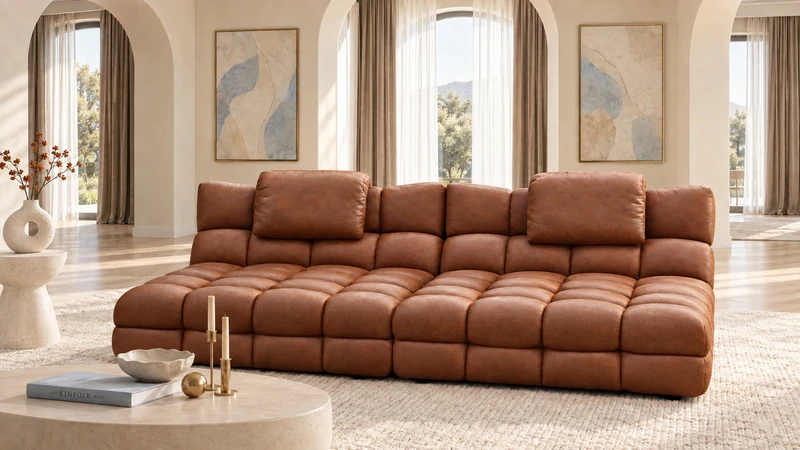 KAWOLA Big Sofa AMIA Lederfaserstoff cognac