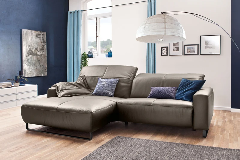 KAWOLA Sofa YORK Leder Recamiere bisquit
