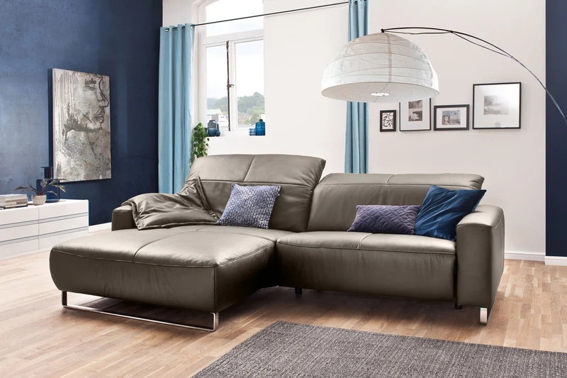 KAWOLA Sofa YORK Leder Recamiere bisquit