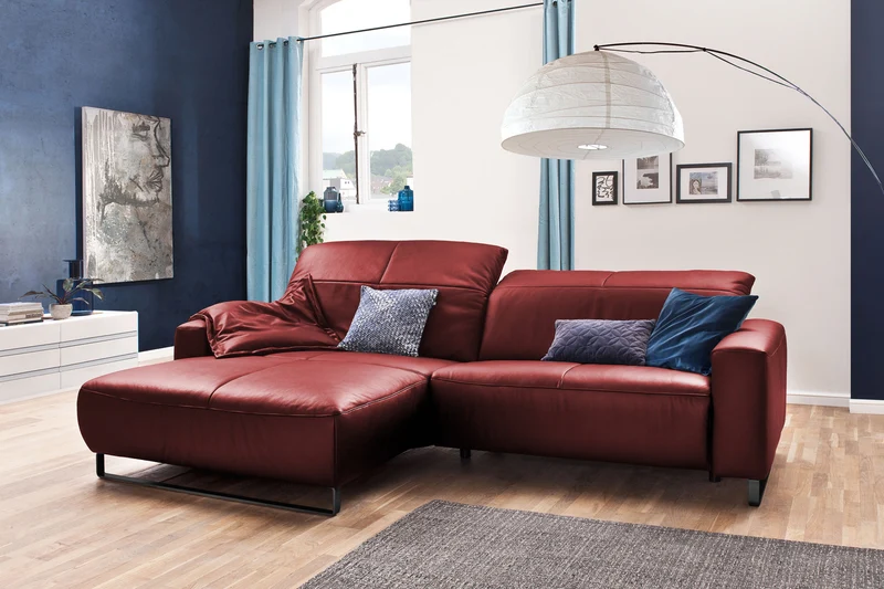 KAWOLA Sofa YORK Leder Recamiere cherry