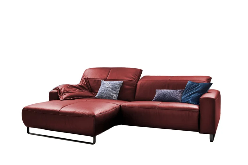KAWOLA Sofa YORK Leder Recamiere cherry