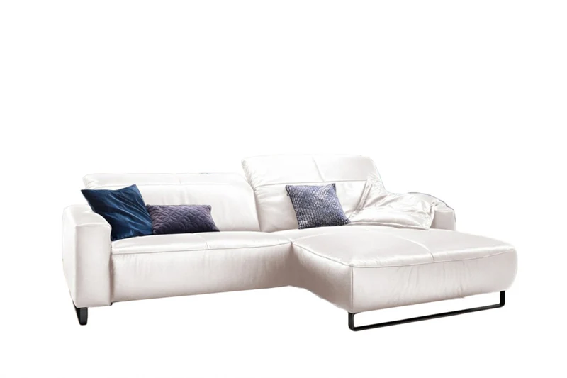KAWOLA Sofa YORK Leder Recamiere bianco