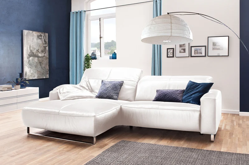 KAWOLA Sofa YORK Leder Recamiere bianco