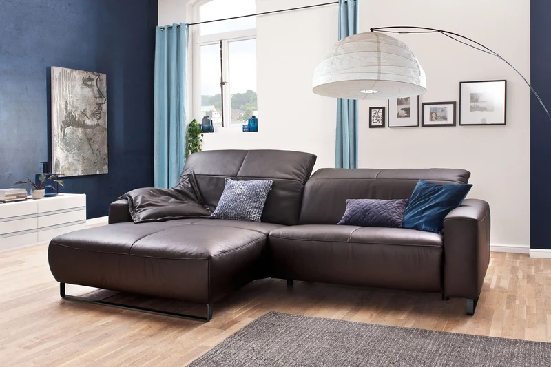 KAWOLA Sofa YORK Leder Recamiere chocolate