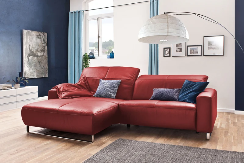 KAWOLA Sofa YORK Leder Recamiere rot