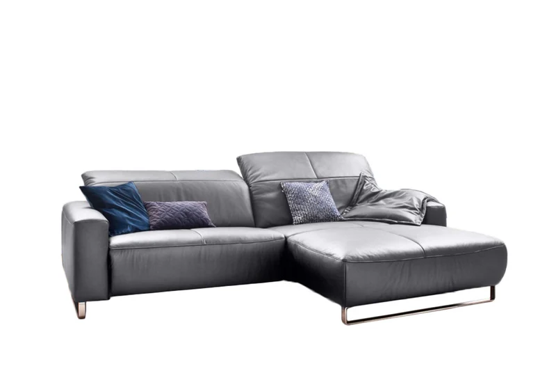KAWOLA Sofa YORK Leder Recamiere light-grey