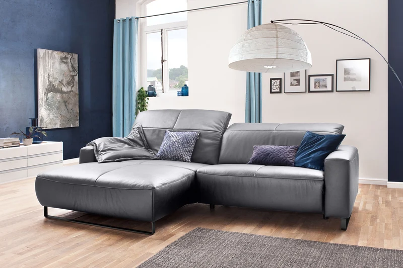 KAWOLA Sofa YORK Leder Recamiere light-grey