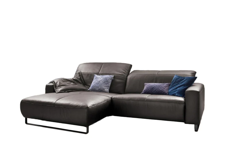 KAWOLA Sofa YORK Leder Recamiere asphalt