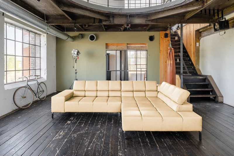 KAWOLA Sofa NELSON Ecksofa Leder beige