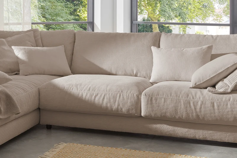 B-Ware KAWOLA Sofa MADELINE Ecksofa Cord taupe Recamiere links