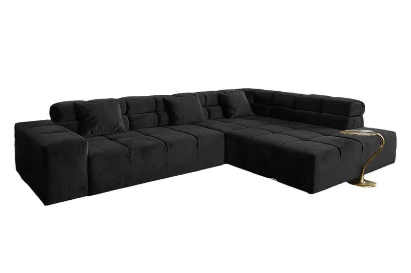 B-Ware KAWOLA Sofa NEVADA Ecksofa Velvet schwarz Recamiere rechts mit motorischem Sitzvorzug