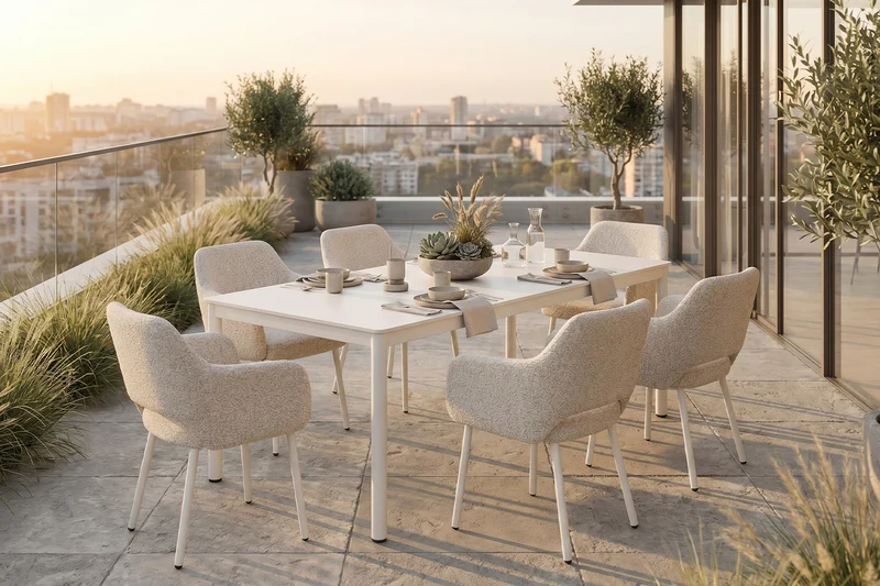 KAWOLA Gartenmöbel Set AMUR 7-tlg. Aluminium cremefarben