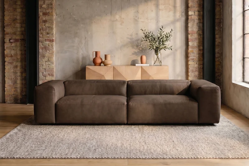 KAWOLA Sofa CELESTE 4-Sitzer Leder dunkelbraun