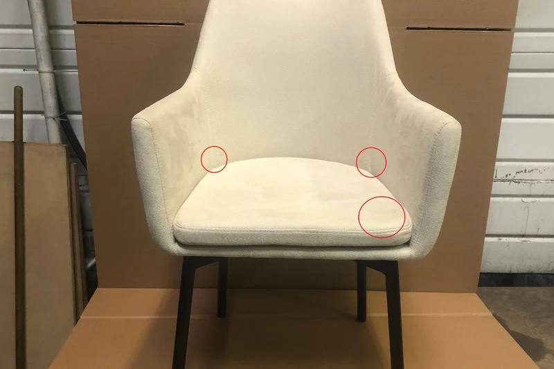 B-Ware KAWOLA Stuhl Cali Sessel Microfaser Esszimmerstuhl creme Füße matt-schwarz