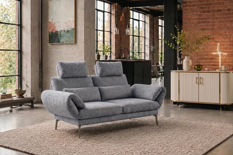 KAWOLA Funktionssofa HOLLY 2-Sitzer Stoff grau