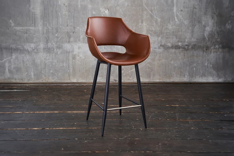 B-Ware KAWOLA Barhocker ZAJA Barstuhl Sitzhöhe 76 cm Kunstleder cognac