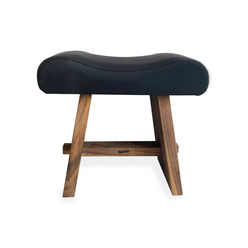 THE SUAR Hocker mit Leder - Natural Schwarz