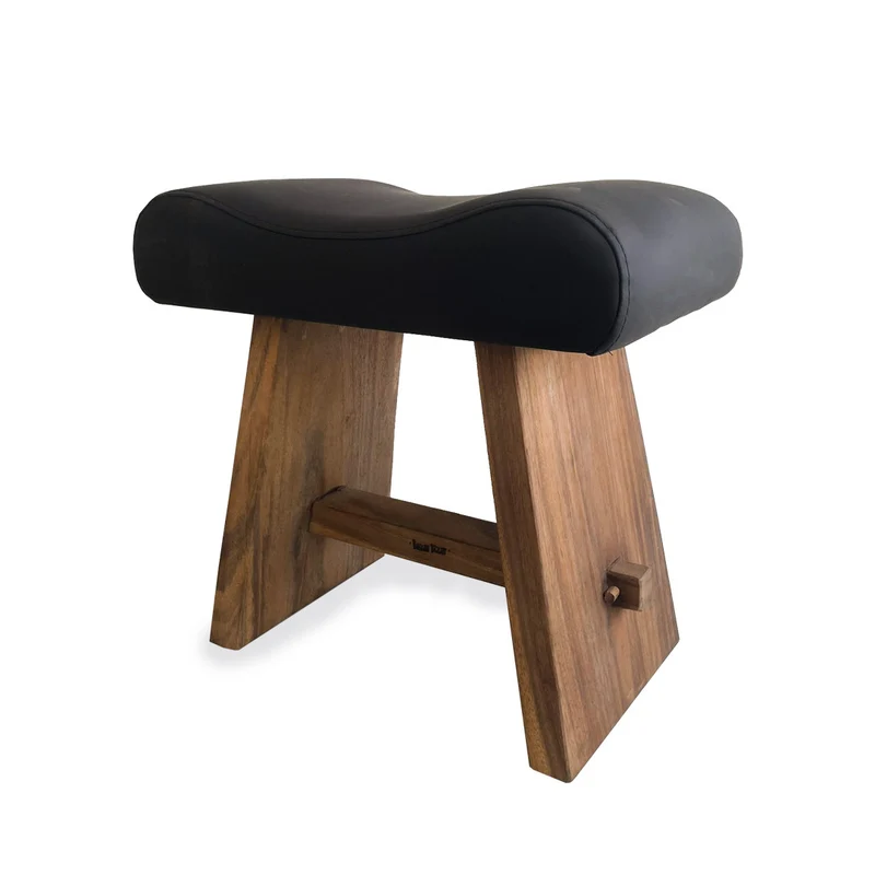 THE SUAR Hocker mit Leder - Natural Schwarz