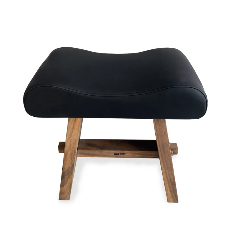 THE SUAR Hocker mit Leder - Natural Schwarz