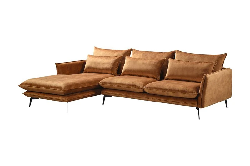 KAWOLA Ecksofa SKYE Recamiere links Stoff Velvet cognac