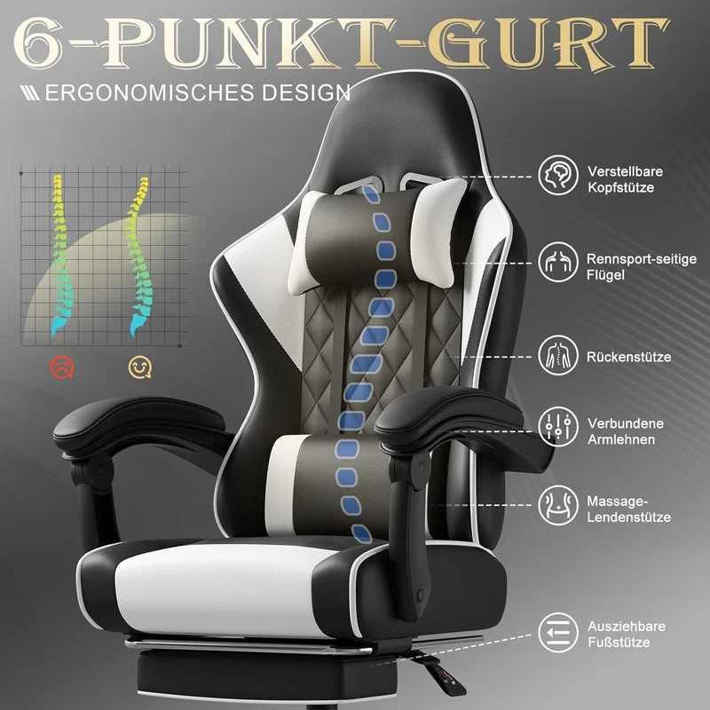 Gamingstuhl mit Fußstütze und Liegefunktion