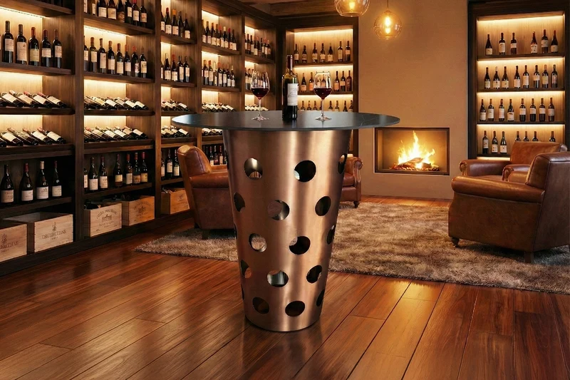 KAWOLA Tisch VINO Bartisch Keramik schwarz Gestell gebürsteter Edelstahl rosé gold