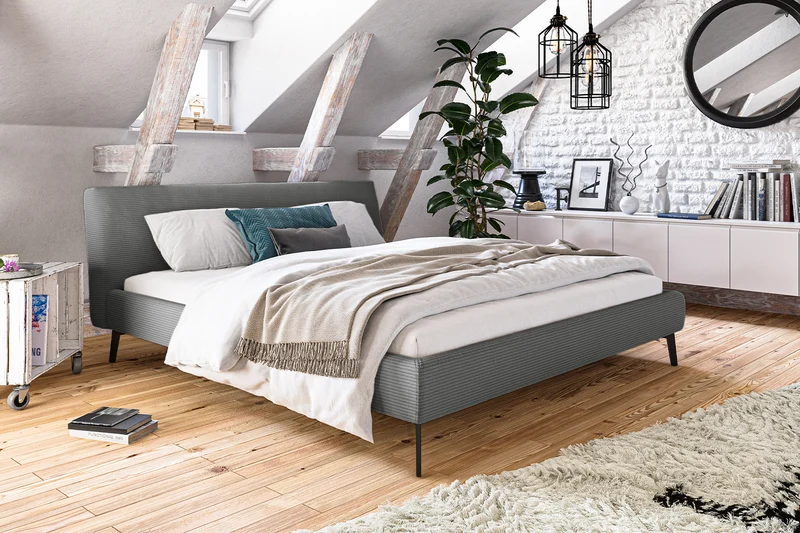 KAWOLA Bett VALERIE Polsterbett Cord grau 180x200cm
