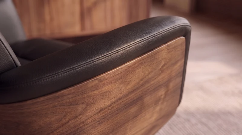 KAWOLA Relaxsessel VANITAS Drehsessel Leder schwarz mit Hocker