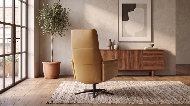 KAWOLA Relaxsessel VANITAS Drehsessel Leder cognac mit Hocker