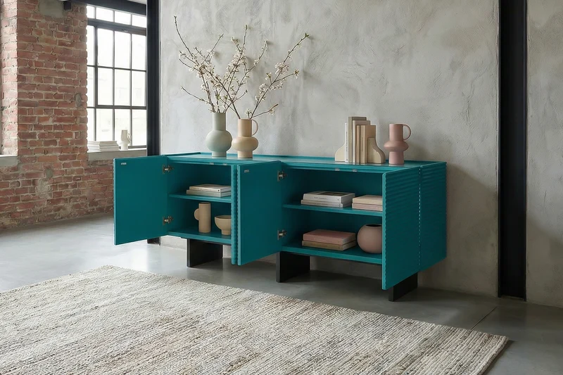 KAWOLA Sideboard LYNN 4 Türen lackiert petrol