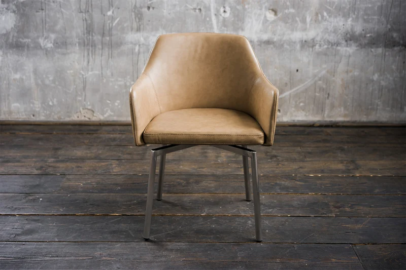 B-Ware KAWOLA Stuhl LOUI Esszimmerstuhl drehbar Leder beige Füße Edelstahl