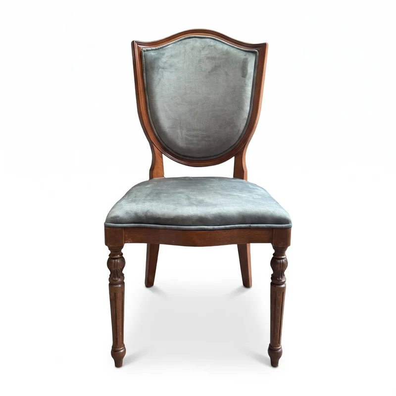 Casa Padrino Luxus Art Deco Samt Esszimmer Stuhl Graublau / Braun - Massivholz Stuhl mit Schildlehne