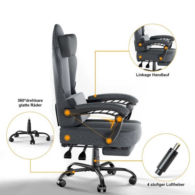 Bürostuhl mit Massage Lendenkissen, Ergonomischer Gaming Stuhl