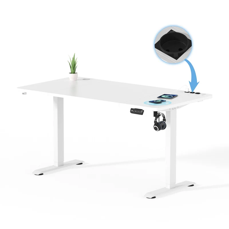 Höhenverstellbarer Schreibtisch mit USB Kabelloses Steckdosen Computertisch