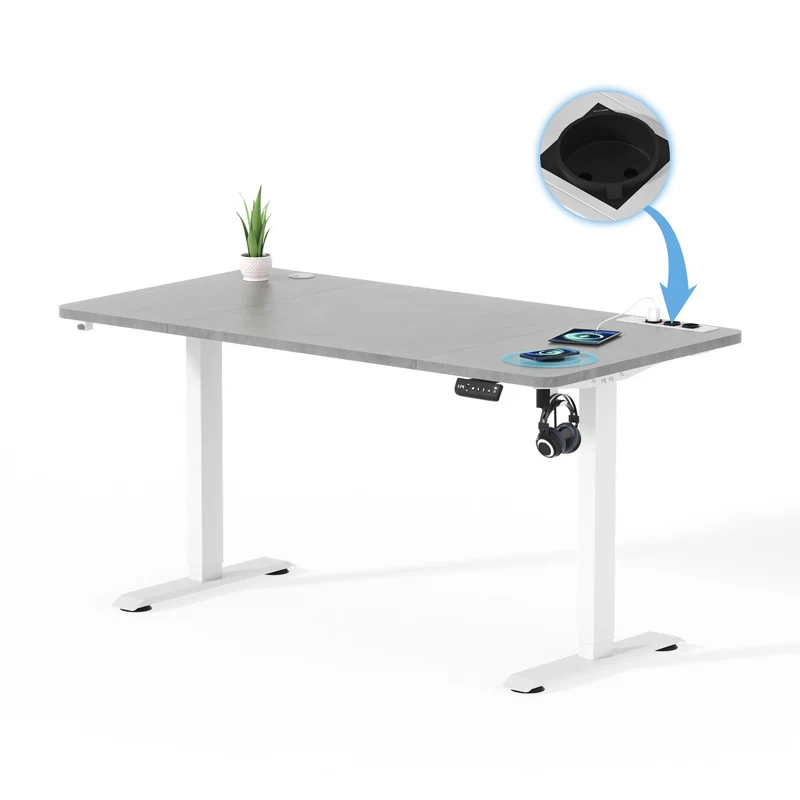 Höhenverstellbarer Schreibtisch mit USB Kabelloses Steckdosen Computertisch