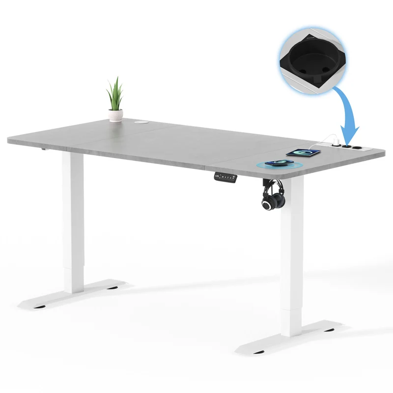 Höhenverstellbarer Schreibtisch mit USB Kabelloses Steckdosen Computertisch