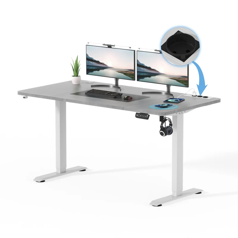 Höhenverstellbarer Schreibtisch mit USB Kabelloses Steckdosen Computertisch