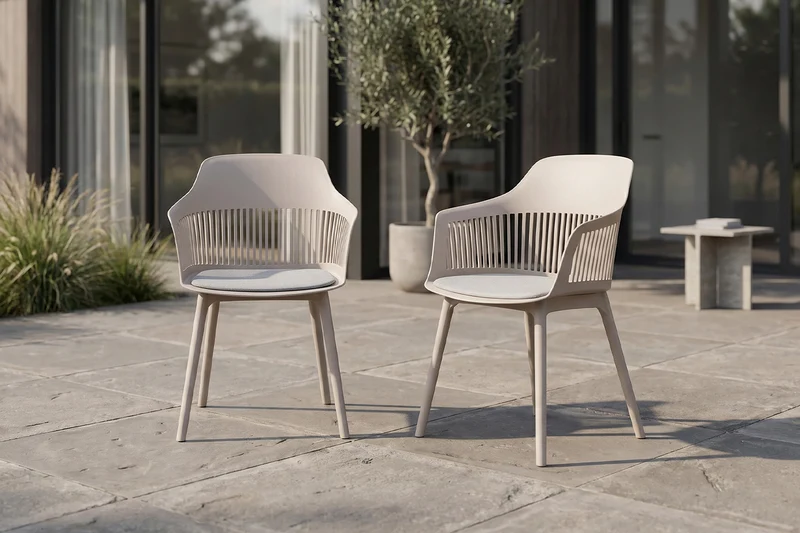 KAWOLA Gartenstuhl ALTEA Outdoor Kunststoff beige mit Kissen